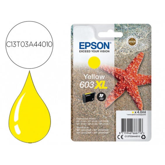 Ink-jet epson 603xl xp-2100 / 2105 / 3100 / 4100 / wf-2810 / 2830 / 2835 / 2850 amarillo 350 paginas