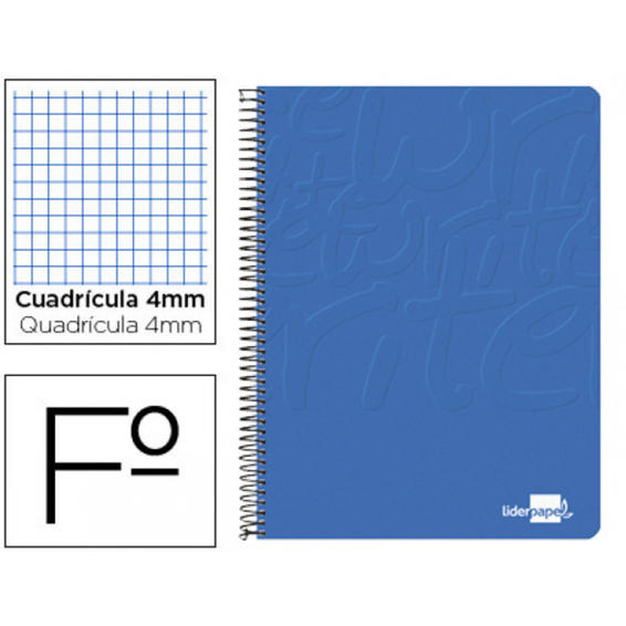 Cuaderno espiral liderpapel folio write tapa blanda 80h 60gr cuadro 4mm con margen color azul