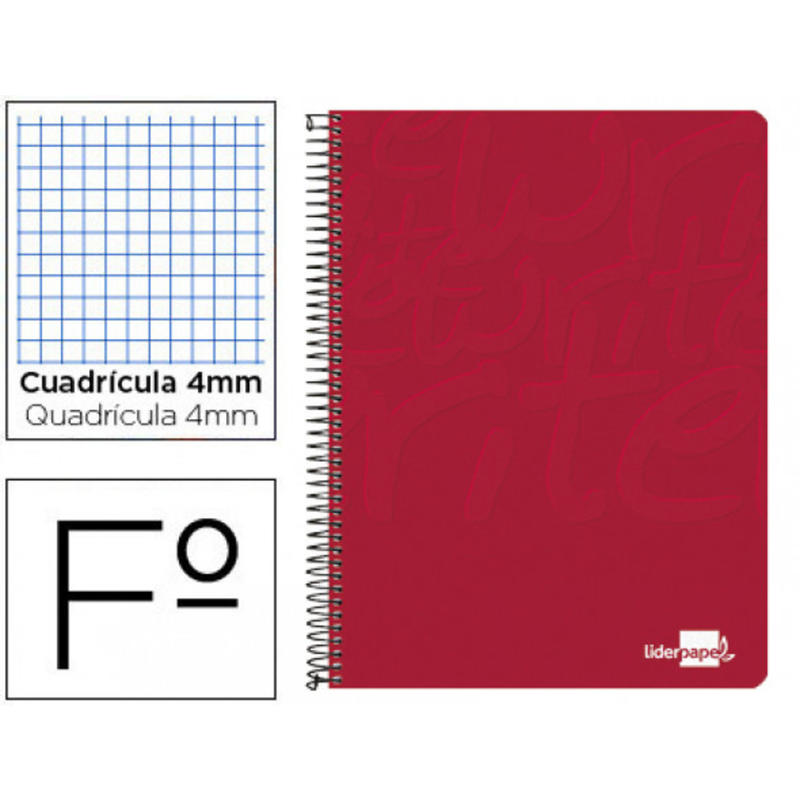 Cuaderno espiral liderpapel folio write tapa blanda 80h 60gr cuadro 4mm con margen color rojo
