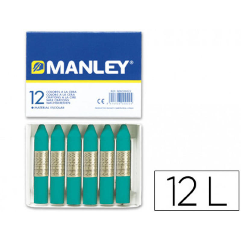 Lapices cera manley unicolor verde azulado -caja de 12 n.23