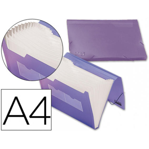 Carpeta liderpapel clasificador fuelle 32186 polipropileno din a4 violeta serie frosty 13 departamentos