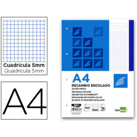 Bloc encolado liderpapel cuadro 5mm azul a4 natural 100 hojas 70 g/m2