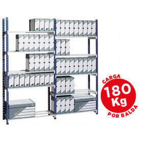 Estanteria fast-paperflow metalica azul 5 estantes gris 180kg por estante 900kg por modulo 200x100x35cm base