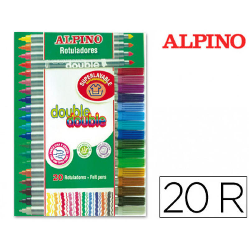 Rotulador alpino double double punta gruesa y punta fina caja de 20 colores