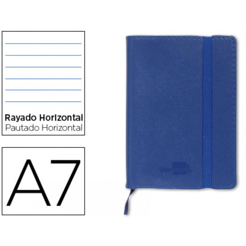 Libreta liderpapel simil piel a7 120 hojas 70g/m2 horizontal sin margen azul