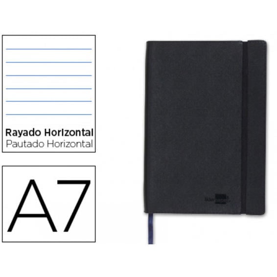 Libreta liderpapel simil piel a7 120 hojas 70g/m2 horizontal sin margen negro