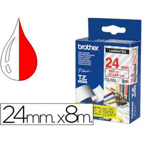 Cinta brother tze152 transparente-rojo 24mm longitud 8 mt