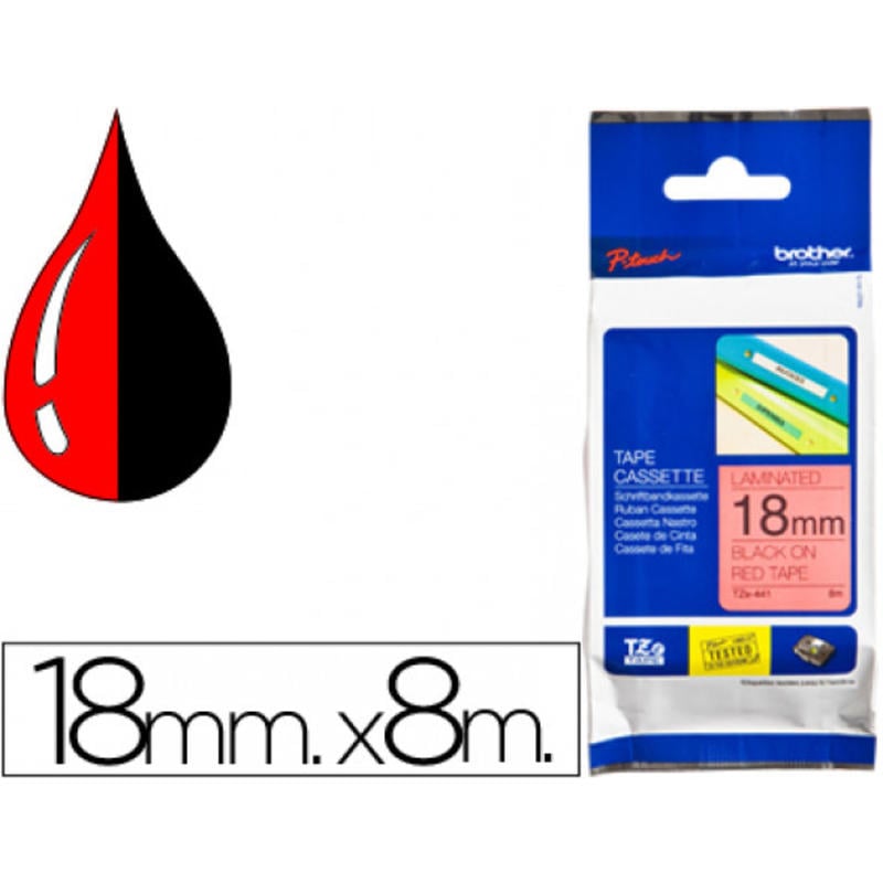 Cinta brother tze-441 rojo-negro 18mm longitud 8mt