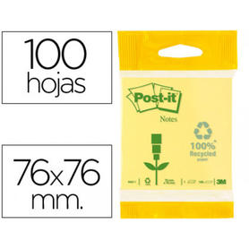 Bloc de notas adhesivas quita y pon recicladas post-it 76x76mm amarillo pastel 6820-1