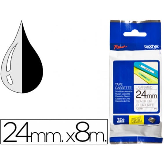 Cinta brother tze-151 transparente -negro 24mm longitud 8 mt