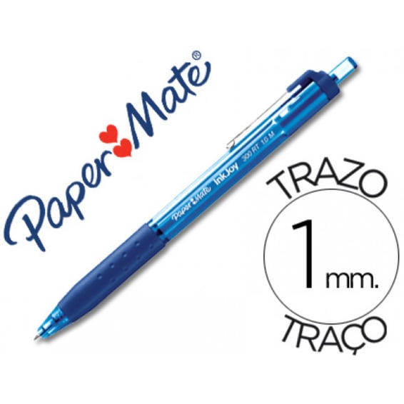 Boligrafo paper mate inkjoy 300 rt punta media trazo 1mm retractil clips metalico sujecion caucho color azul