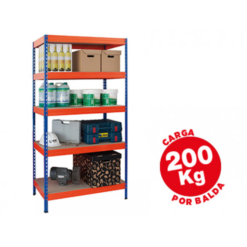 Estanteria metalica ar storage 180x90x45 cm 5 estantes 200kg por estante bandejas de maderasin tornillos azul naranja