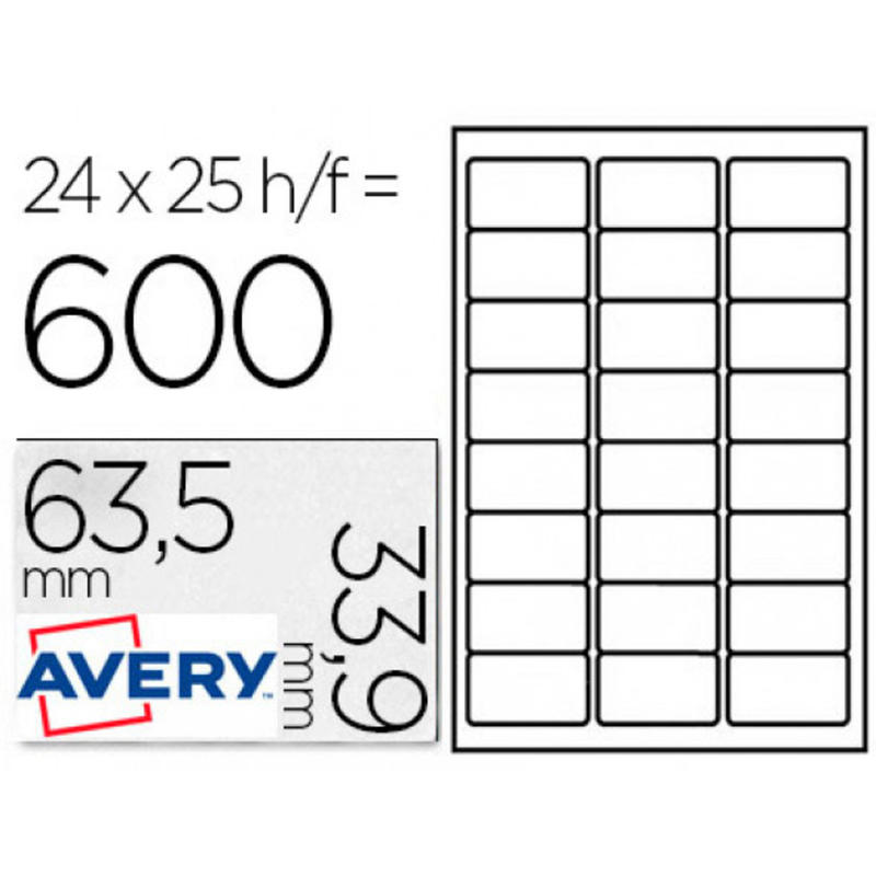 Etiqueta adhesiva avery para congelador blanca 63,5x33,9 mm ink-jet laser y fotocopiadora pack de 600