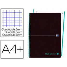 Cuaderno espiral oxford ebook 1 tapa plastico din a4+ 80 h cuadricula 5 mm blackn colors ice mint