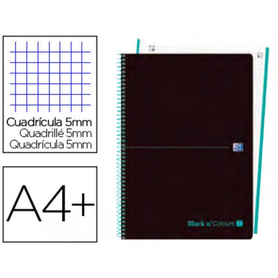 Cuaderno espiral oxford ebook 1 tapa plastico din a4+ 80 h cuadricula 5 mm blackn colors ice mint