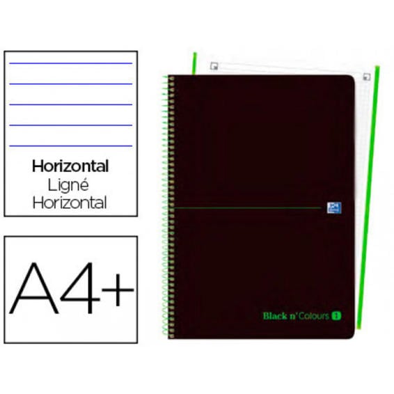 Cuaderno espiral oxford ebook 1 tapa plastico din a4+ 80 h horizontal blackn colors verde