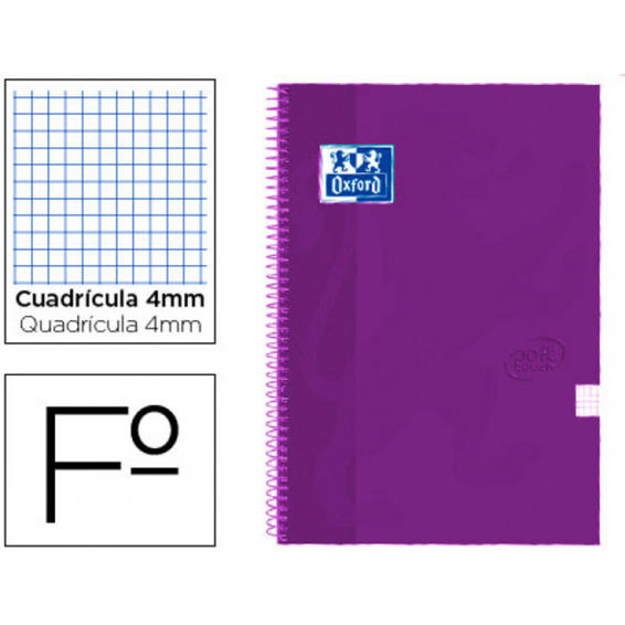 Cuaderno espiral oxford tapa extradura folio 80 h cuadricula 4 mm lila touch