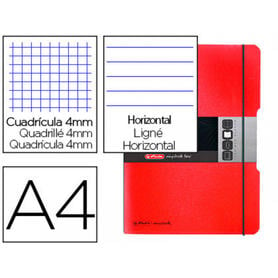 Cuaderno herlitz note book flex a4 polipropileno 2x40 h cuadricula 4 mm + horizontal doble margen rojo gomilla