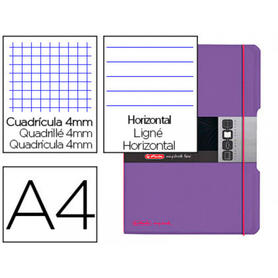 Cuaderno herlitz note book flex a4 polipropileno 2x40 hojas cuadricula 4 mm + pautado violeta cierre