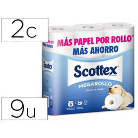 Papel higienico scottex megarrollo doble largo paquetede 9 rollos