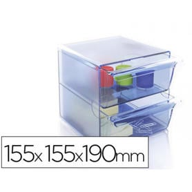 Archicubo archivo 2000 2 cajones organizador modular plastico azul transparente 155x155x190 mm