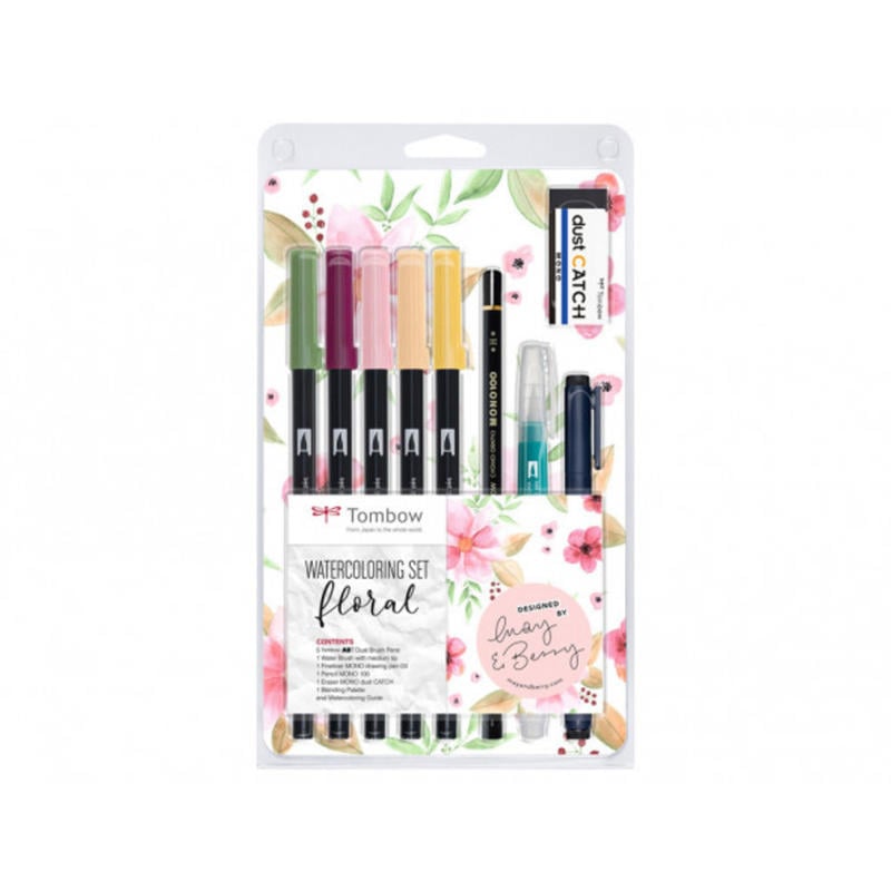 Set watercoloring tombow set floral 9 piezas