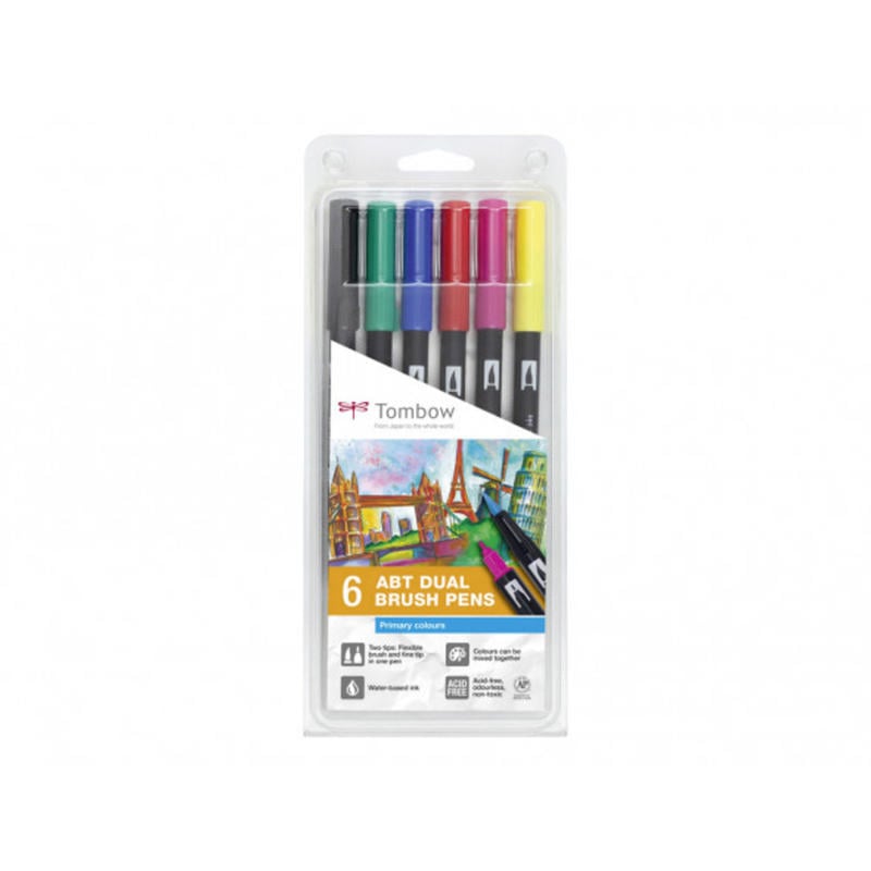 Rotulador tombow doble punta pincel colores primarios estuche de 6 unidades colores surtidos