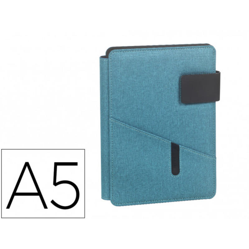 Portanotas carchivo venture din a5 con soporte smartphone y cuaderno 64 hojas color turquesa 230x170x20 mm