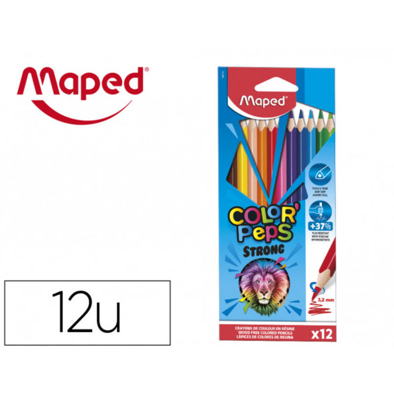 Lapices de colores maped colorpeps strong estuche 12 unidades colores surtidos