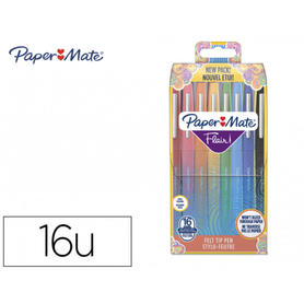 Rotulador paper mate flair original punta de fibra estuche rigido de 16 colores vivos surtidos