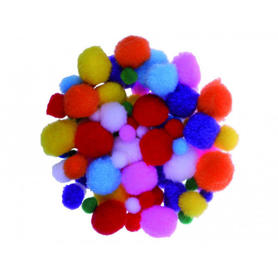 Pompones tamaños 10 / 15 / 20 / 25 mm colores vivos bolsa de 110 unidades surtidas