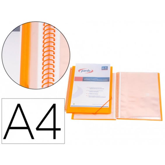 Carpeta pardo escaparate con espiral 30 fundas polipropileno con gomas personalizable color naranja