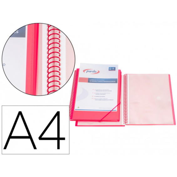 Carpeta pardo escaparate con espiral 40 fundas polipropileno con gomas personalizable color rosa