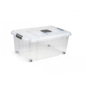 Contenedor plasticforte 36 litros n 3 plastico transparente con tapa ruedas y cierres color plata