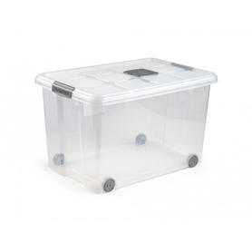 Contenedor plasticforte 55 litros n 4 plastico transparente con tapa ruedas y cierres color plata
