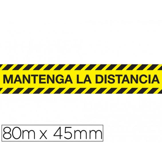 Cinta adhesiva de señalizacion "mantenga distancia de seguridad" pvc 165mc medidas banda 450x80 mm