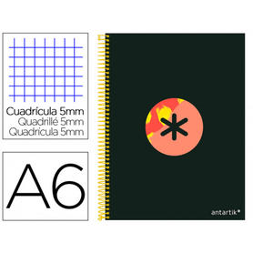 Cuaderno espiral liderpapel a6 micro antartik tapa forrada100h 100 gr cuadro 5mm 4 bandatrending 2020 negro