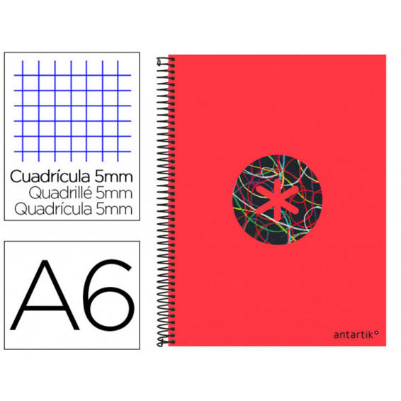 Cuaderno espiral liderpapel a6 micro antartik tapa forrada100h 100 gr cuadro 5mm 4 bandatrending 2020 rojo