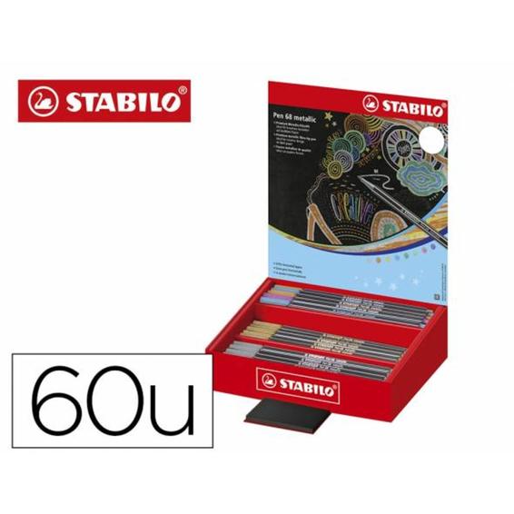 Rotulador stabilo punta de fibra pen 68 metallic expositor 60 unidades colores surtidos