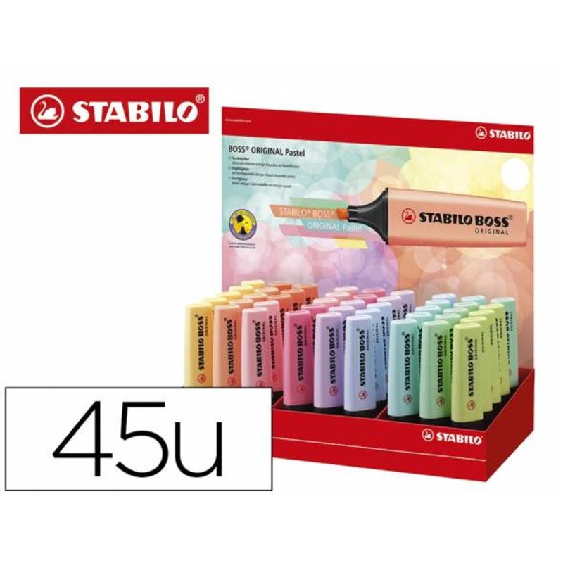 Rotulador stabilo boss fluorescente 70 pastel expositor de 45 unidades colores surtidos