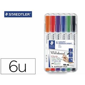 Rotulador staedtler lumocolor compact 341 para pizarra blanca punta redonda 1-2 mm blister de 6 colores surtidos