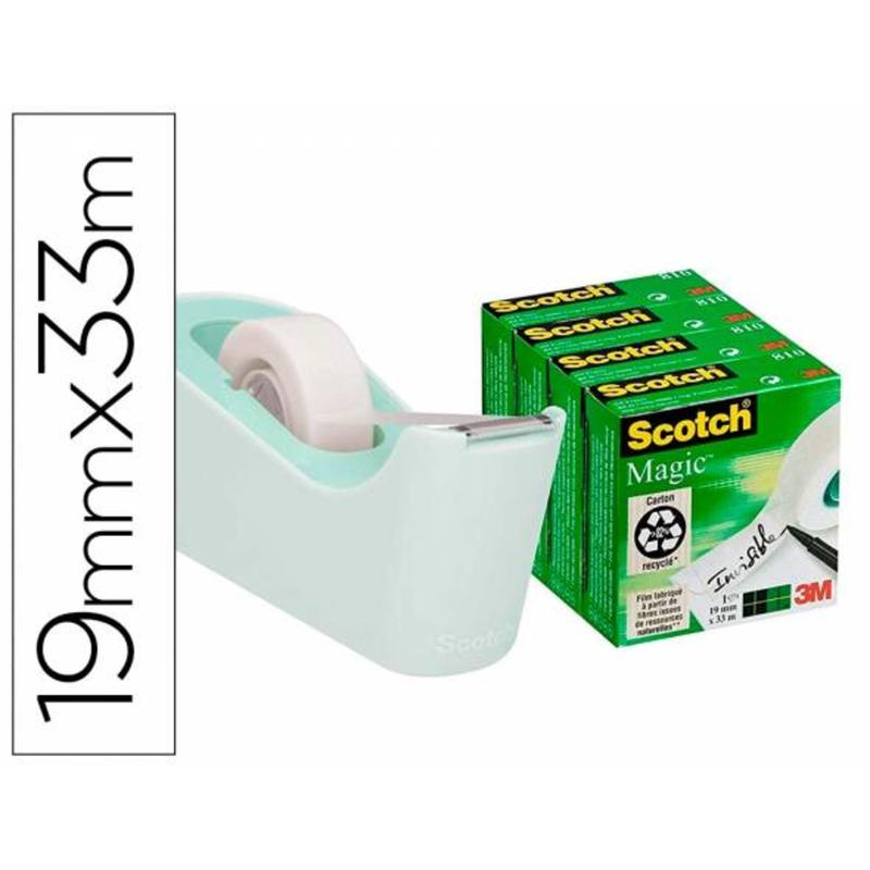 Portarrollo sobremesa scotch color menta de 19 mm x 33 mt incluye 4 rollos cintas magic