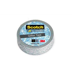 Cinta adhesiva scotch washi tapes purpurina plata 5 mt x 15 mm