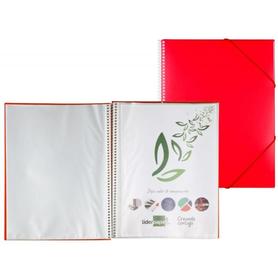 Carpeta liderpapel escaparate con espiral 50 fundas polipropileno din a4 rojo