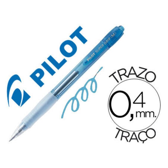 Boligrafo pilot super grip retractil sujecion de caucho tinta de aceite azul claro neon