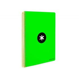 Cuaderno espiral liderpapel a4 antartik tapa dura 80h 100gr cuadro 4mm con margen color verde fluor