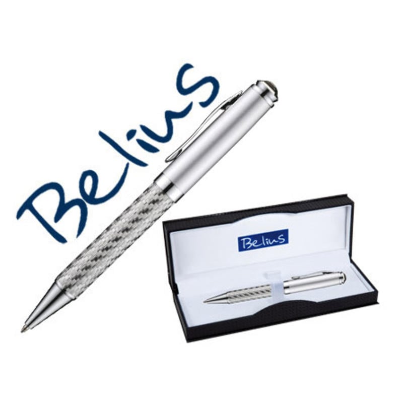 Boligrafo belius cosenza plata con detalles plateados en estuche