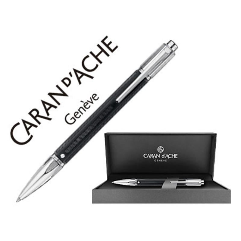 Boligrafo caran dache varius cuerpo caucho negro placado rodio con estuche punta media