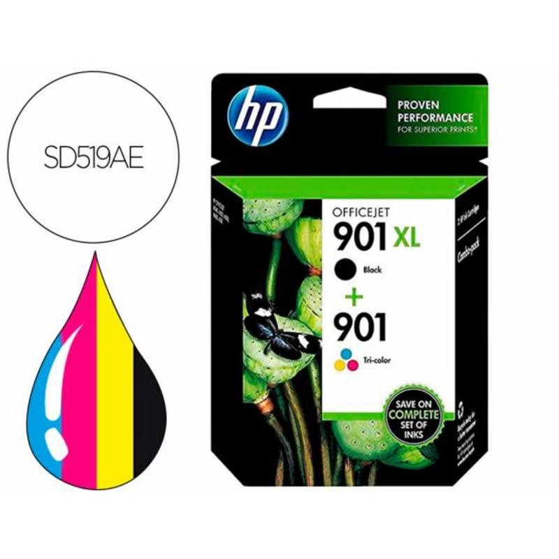 Ink-jet hp pack 2 s negra de alto rendimiento 901xl y tricolor 901