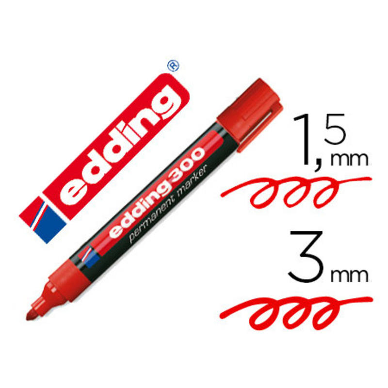 Rotulador Edding marcador permanente 300 rojo punta redonda 1,5-3 mm  recargable 300-02